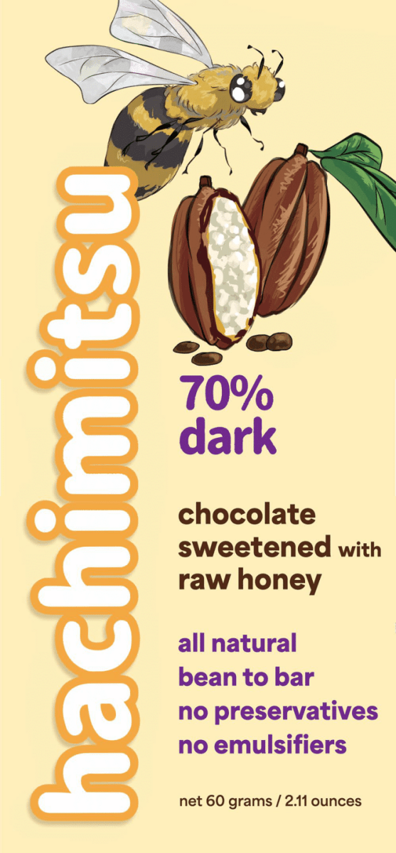 Dark Chocolate - 70% Cacao - Hachimitsu Front Honey Sweetened Chocolate