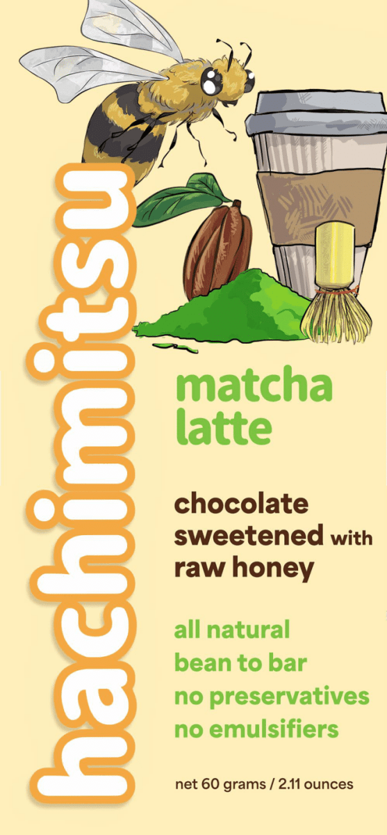 Matcha Latte - Hachimitsu - Front Side - Honey Sweetened Chocolate