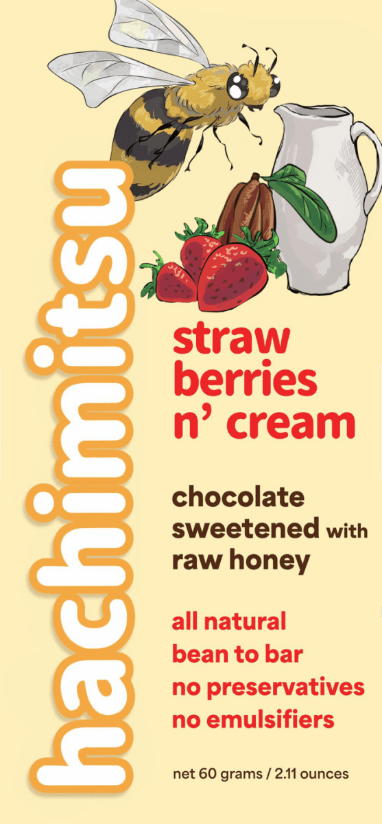 Strawberries n' Cream - Hachimitsu - Front Side - Honey Sweetened Chocolate