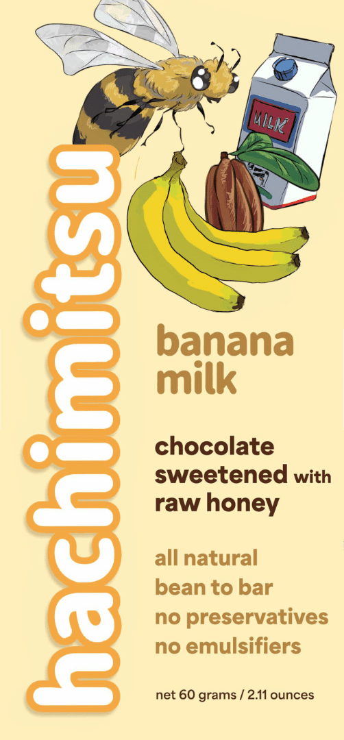 Banana Milk Chocolate - Hachimitsu - Front Side - Honey Sweetened Chocolate